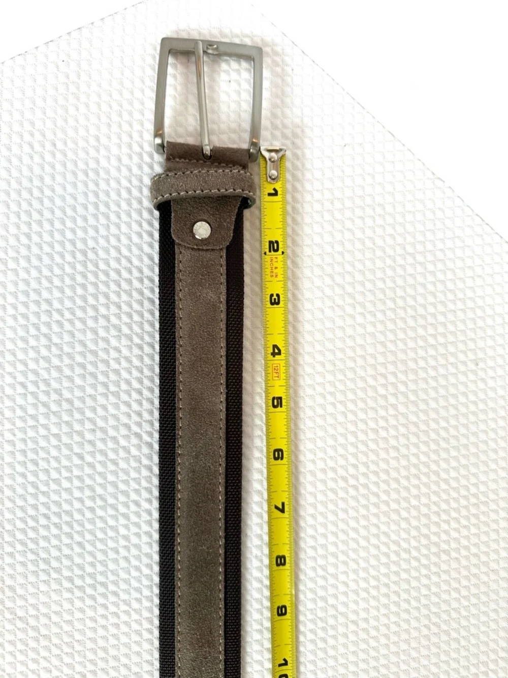 Aponte Italian Made Tan Taupe Suede Trimmed Belt‎ in Dark Brown Silver Buckle